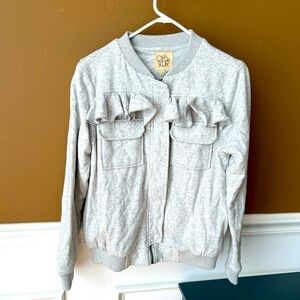 Chaser Heather Grey Women’s Ruffle Zip Up Sweatshirt Size Medium